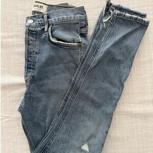 Agolde | Nico high rise slim crop in medium indigo blue wash denim jeans | sz 24